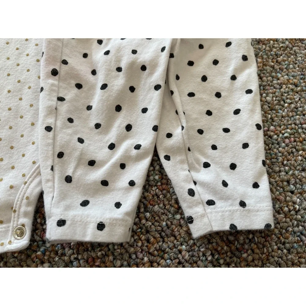 Carter's Girls Gold Glitter Spotted Bodysuit & Black & White Spotted Pants 3M